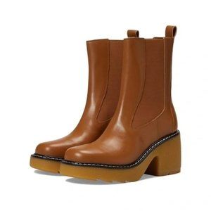 Marc Fisher Cognac Leather Fredy Lug Sole Booties Size 8.5 NWOB